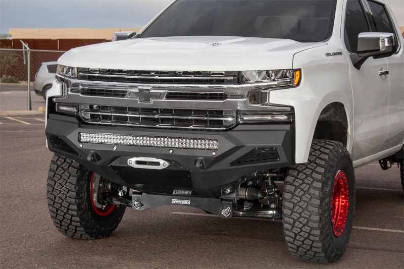 Chevrolet Silverado 1500 Bumper - Front - Addictive Desert Designs - Stealth Fighter with Winch Mount & Sensor Cutout - Hammer Black - `19-`27